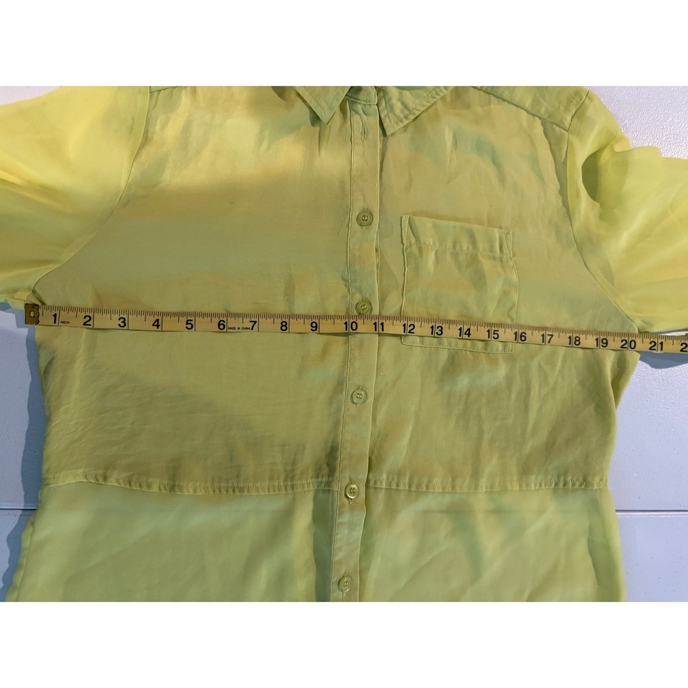 Free People "Best of Both Worlds" Blouse Yellow M Sheer High Low Asymmetrical - Picture 5 of 6
